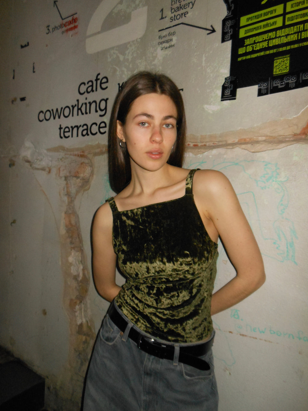 Olive Velvet Top